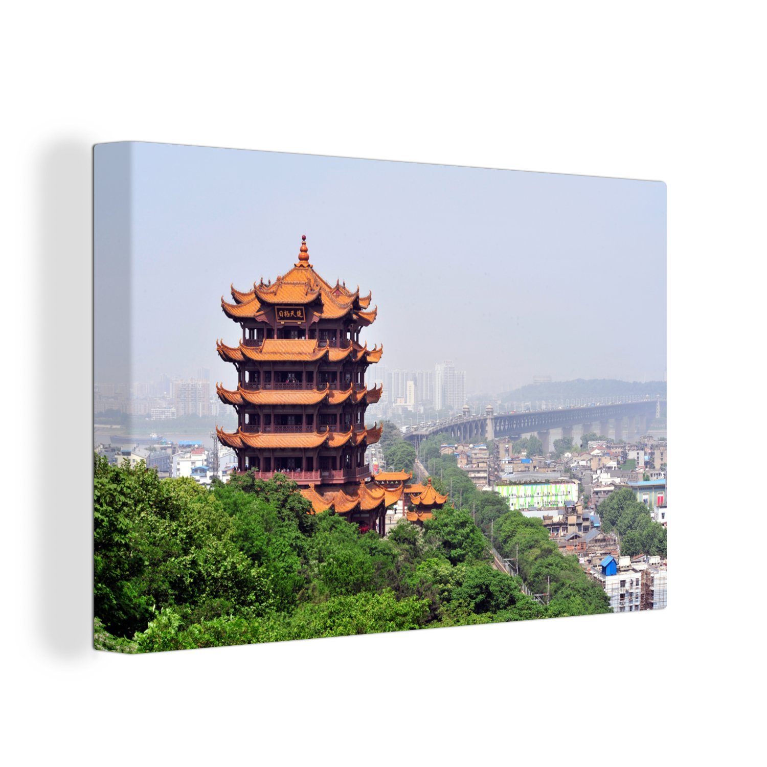 OneMillionCanvasses® Leinwandbild Blick auf einen schönen Tempel in Wuhan, (1 St), Wandbild Leinwandbilder, Aufhängefertig, Wanddeko, 30x20 cm
