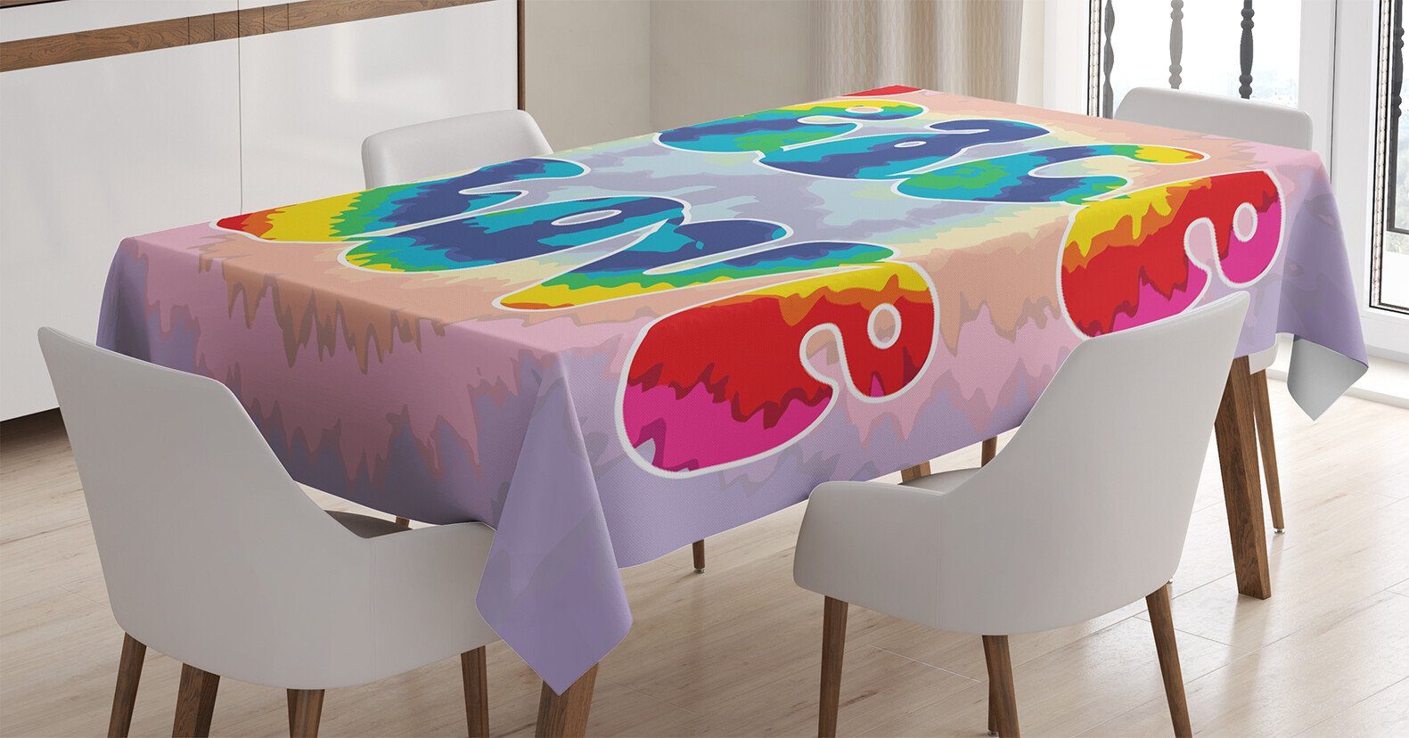 Abakuhaus Tischdecke Farbfest Waschbar Für den Außen Bereich geeignet Klare Farben, Hippie Peace Love Tie Dye-Effekt