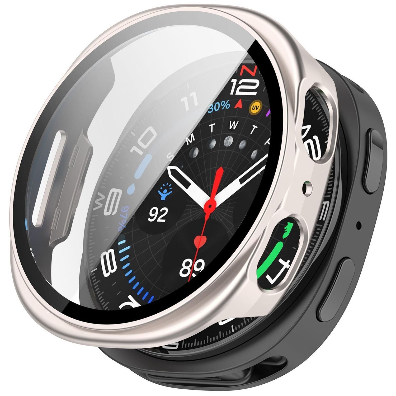 Wigento Smartwatch-Hülle + Schutzglas für Samsung Galaxy Watch 9 8 40mm Kunststoff 9H Starlight, Schutzhülle aus PC + Hart Glas für Rundumschutz