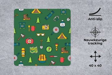 MuchoWow Gaming Mauspad Camping - Zelt - Axt - Rucksack (1-St), Mousepad mit Rutschfester Unterseite, Gaming, 40x40 cm, XXL, Großes