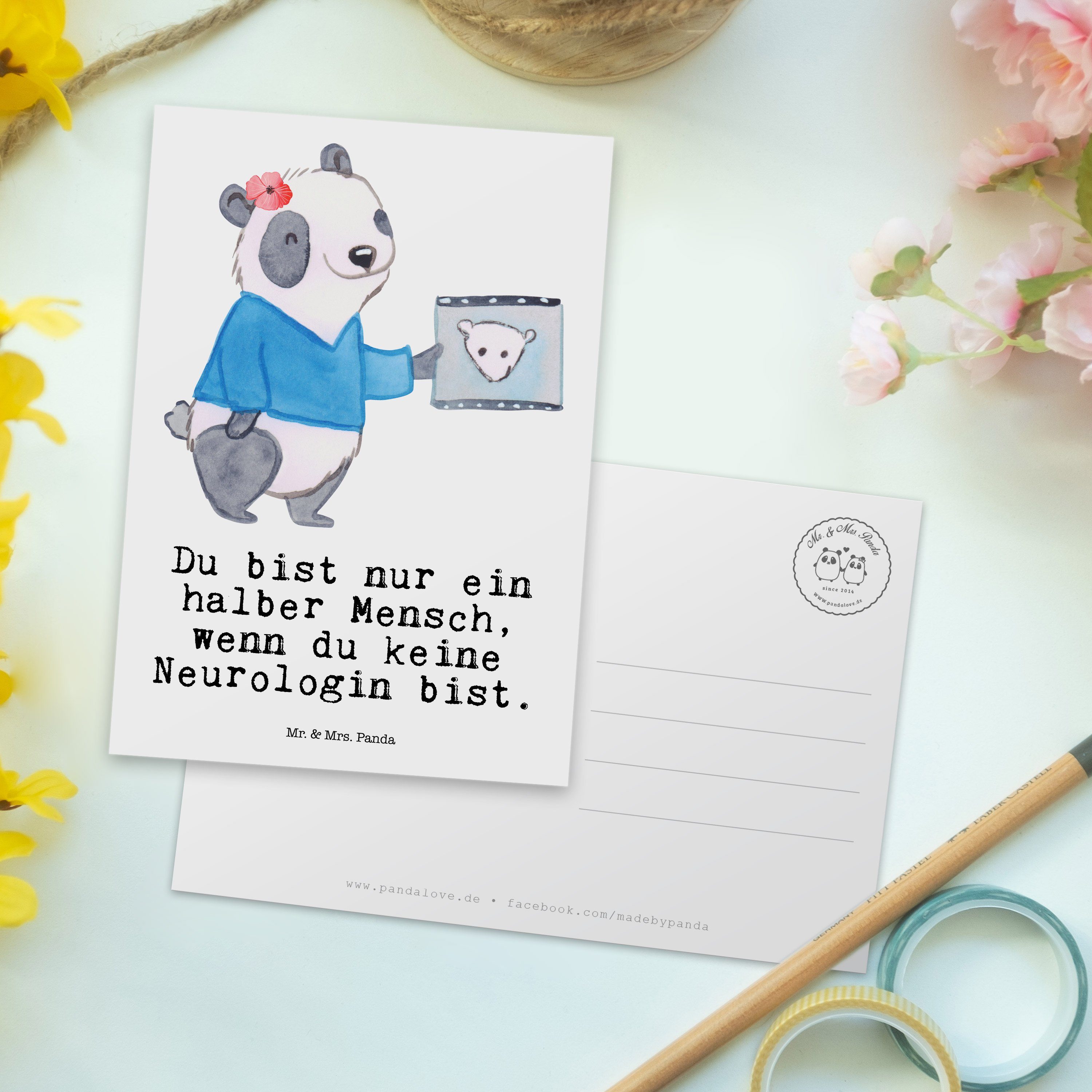 Mr. & Panda Medizinstudium, Dankeschön, Geschenk, - - Herz Neurologin Postkarte Mrs. Ge Weiß mit