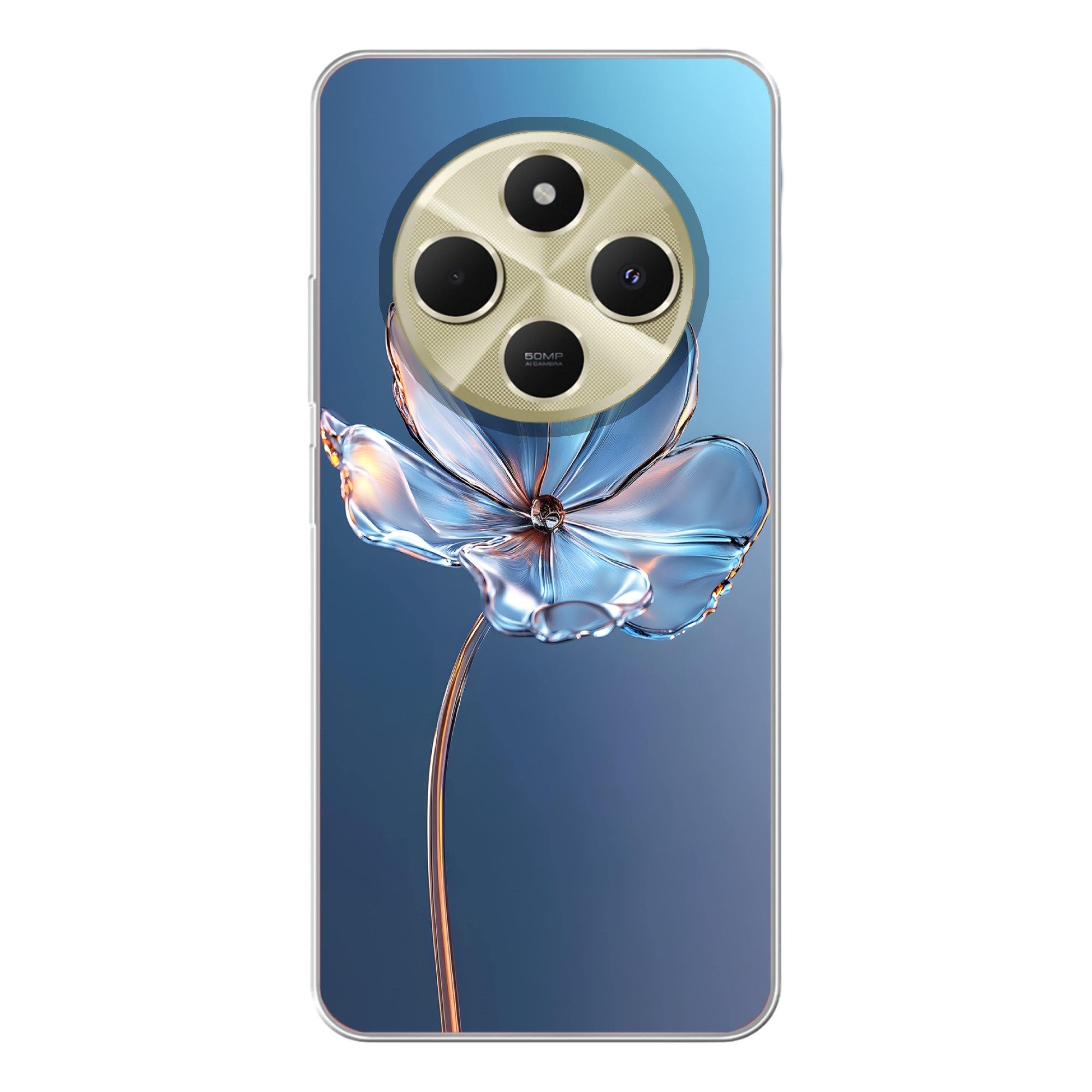 MuchoWow Handyhülle für Xiaomi Poco 14C Blau - Blume - Gläser - Verziert, Handy Case, Silikon, Bumper Case Dünn