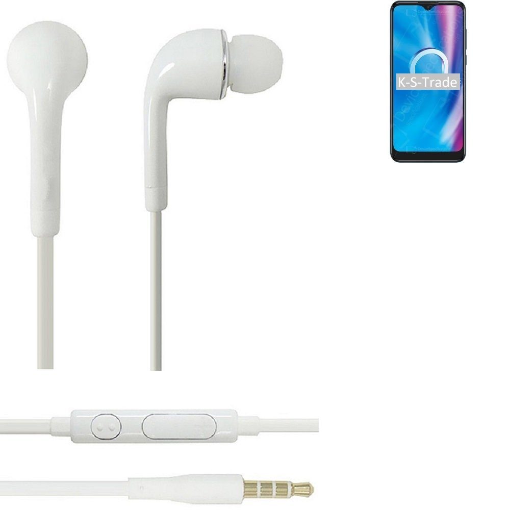 K-S-Trade für Alcatel 1V (2020) In-Ear-Kopfhörer (Kopfhörer Headset mit Mikrofon u Lautstärkeregler weiß 3,5mm) | In-Ear-Kopfhörer