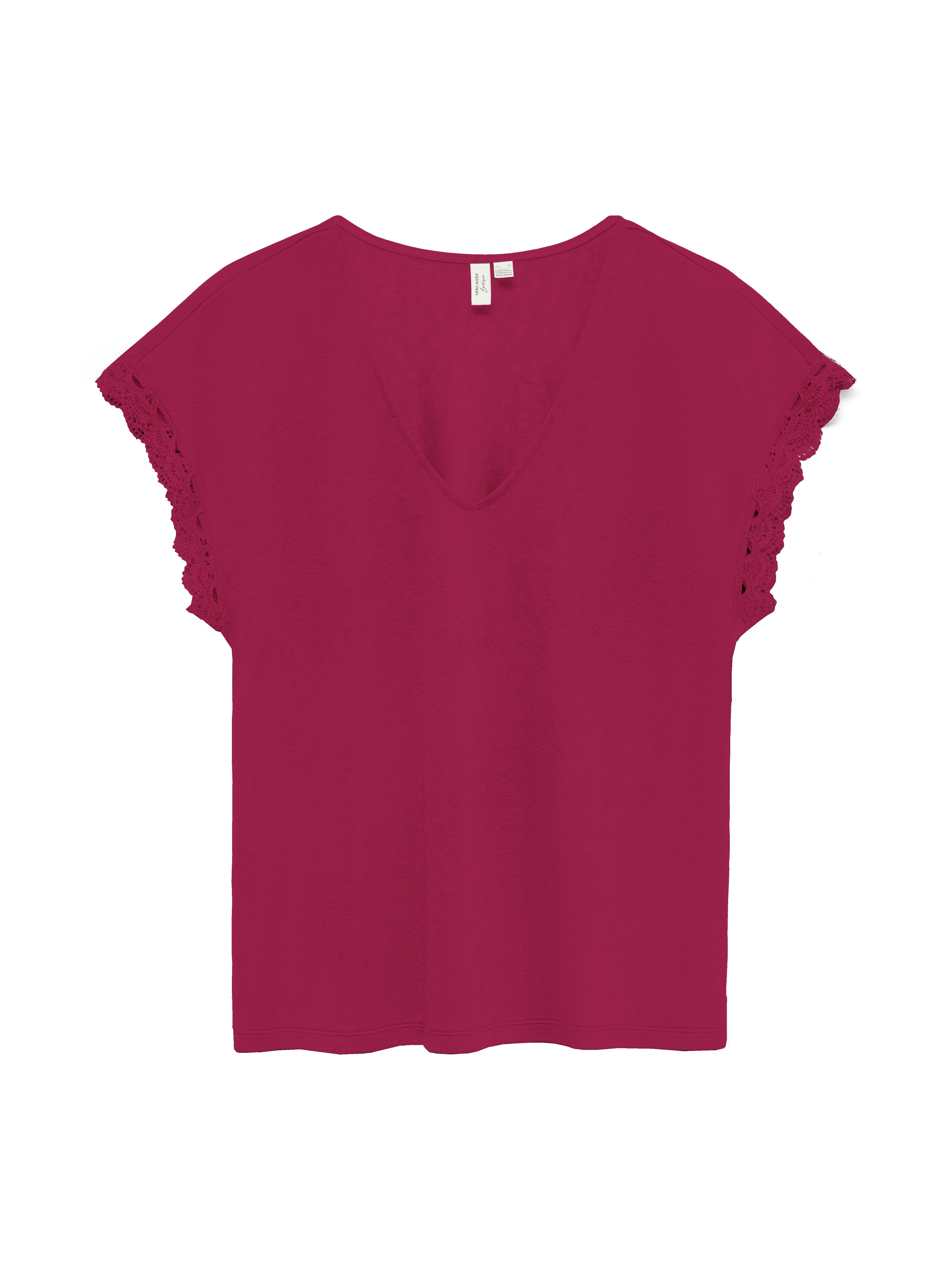Vero Moda Blusenshirt VMIBILSA S/S V-NECK TOP JRS BTQ mit Spitzendetails