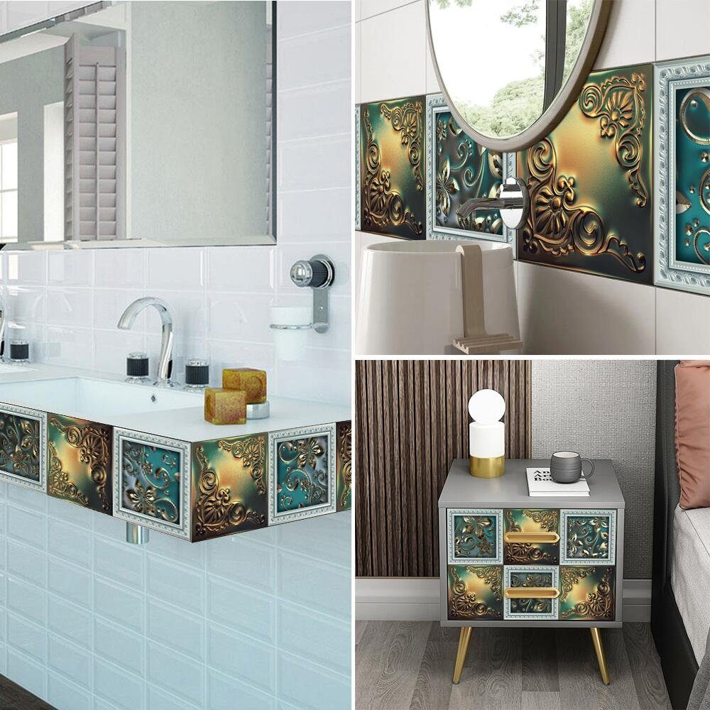 COOL-i ® Fliesenaufkleber, 10 Stück PVC selbstklebende, wasser- und ölabweisend, für Küche, Bad