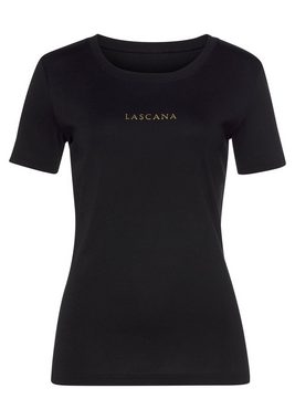 LASCANA T-Shirt (2er-Pack) mit goldenem Logodruck