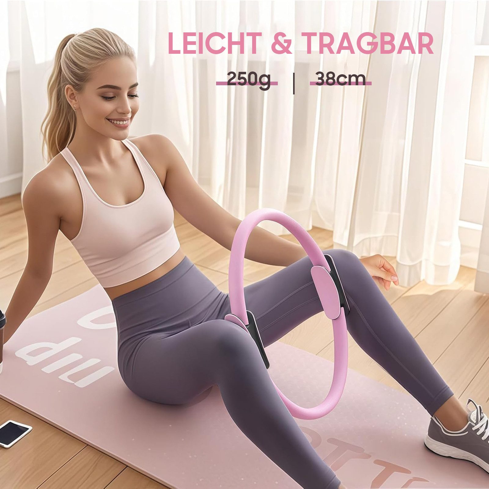SURFOU Pilates-Ring Pilates Set 7-tlg. mit 35cm Ring, Band, Ball & Anti-Rutsch-Socken, Effektives Frauen-Heimtraining: Straffung & Balance inkl. Übungsguide