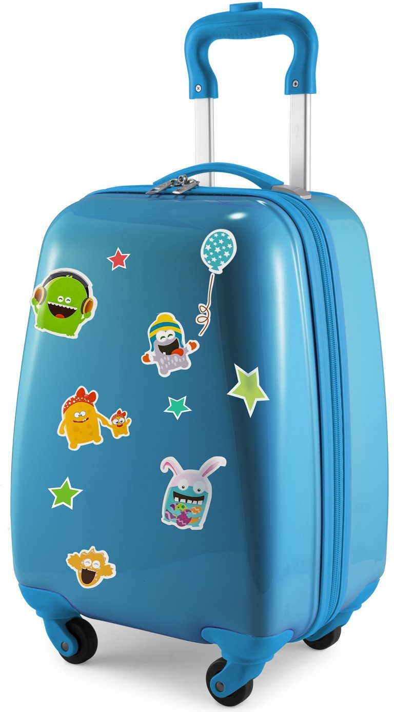Hauptstadtkoffer Kinderkoffer For Kids, Monster, 4 Rollen, mit wasserbeständigen, reflektierenden Monster-Stickern Cyanblau/Monster