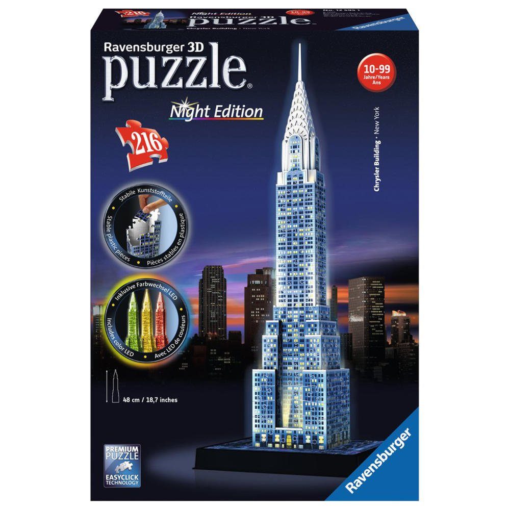 Ravensburger 3D-Puzzle Bauwerke Chrysler Building Bei Nacht, 216 Puzzleteile