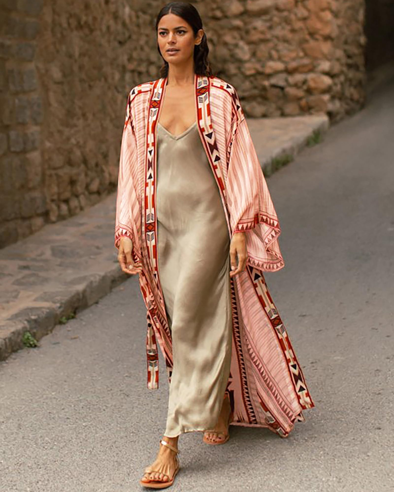 RWEUOQ Kimono Böhmische Kimono-Langarm-Strickjacke Strand Badeanzug, günstig online kaufen