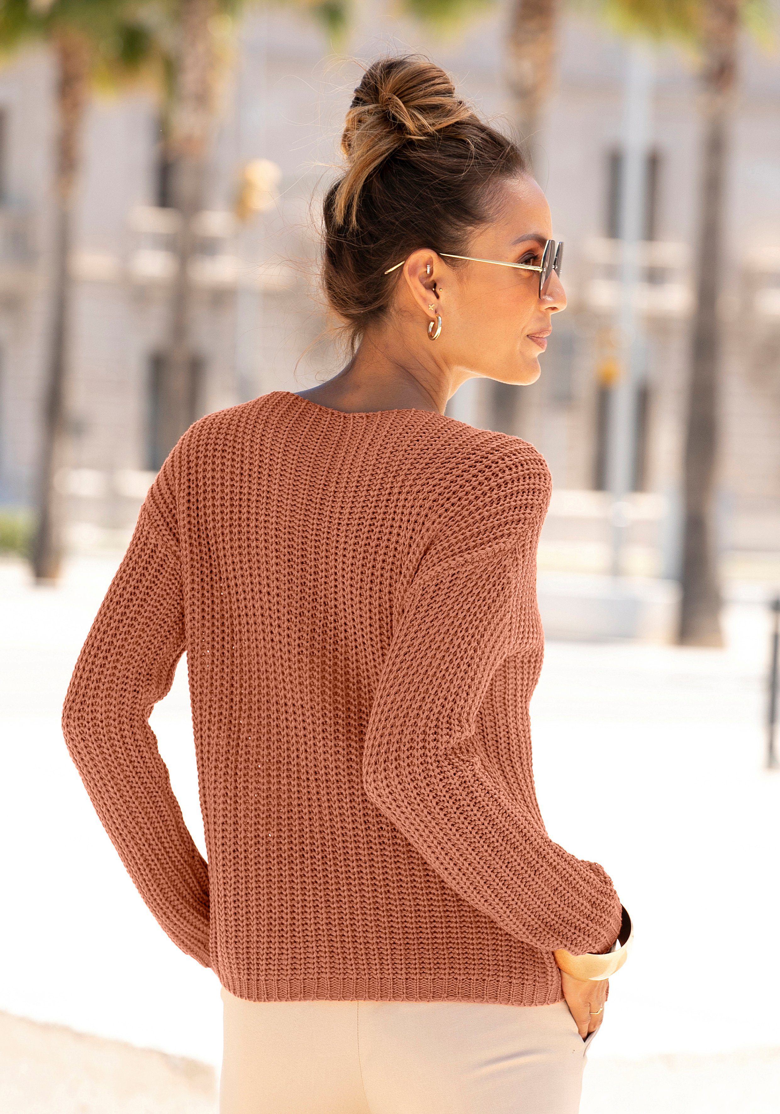 LASCANA Rundhalspullover aus weichem Grobstrick, lockerer Strickpullover, Damenpullover