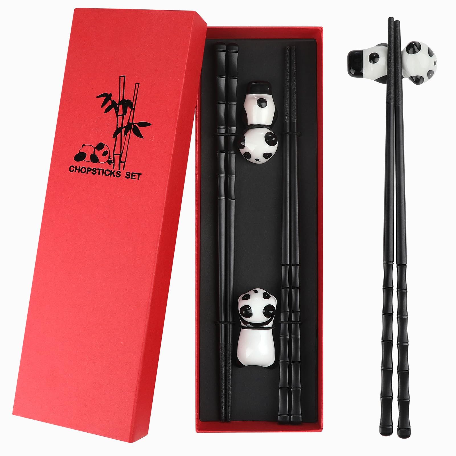 YI Палочки для еды 2 Paar Stäbchen Палочки для еды Geschenk Set mit Chinesischen Panda Halter