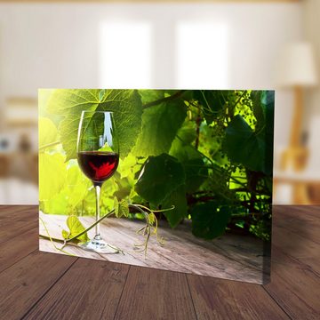 wandmotiv24 Leinwandbild Glas mit Rotwein im Weinberg, Essen & Trinken (1 St), Wandbild, Wanddeko, Leinwandbilder in versch. Größen