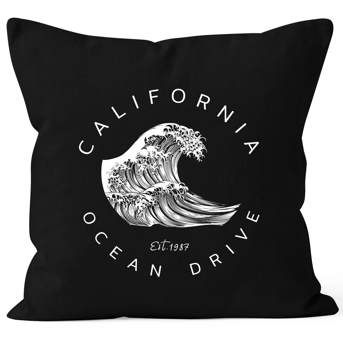 Autiga Dekokissen Kissenbezug Welle Wave California Ocean Drive Surf Summer Kissen-Hülle Deko-Kissen Autiga® schwarz