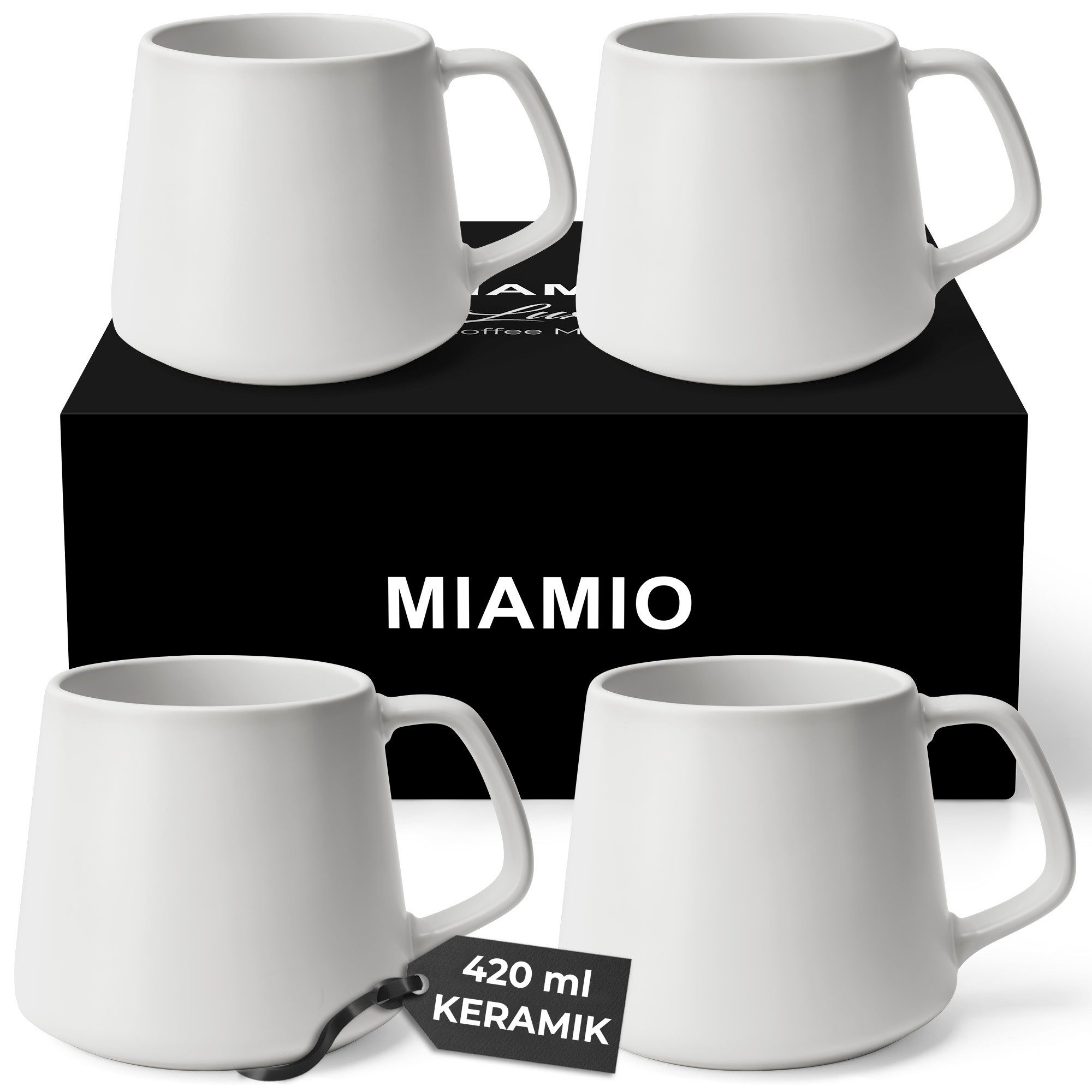MiaMio Tasse Luxe Kaffeebecher 420 ml Weiß, 4-tlg., Keramik