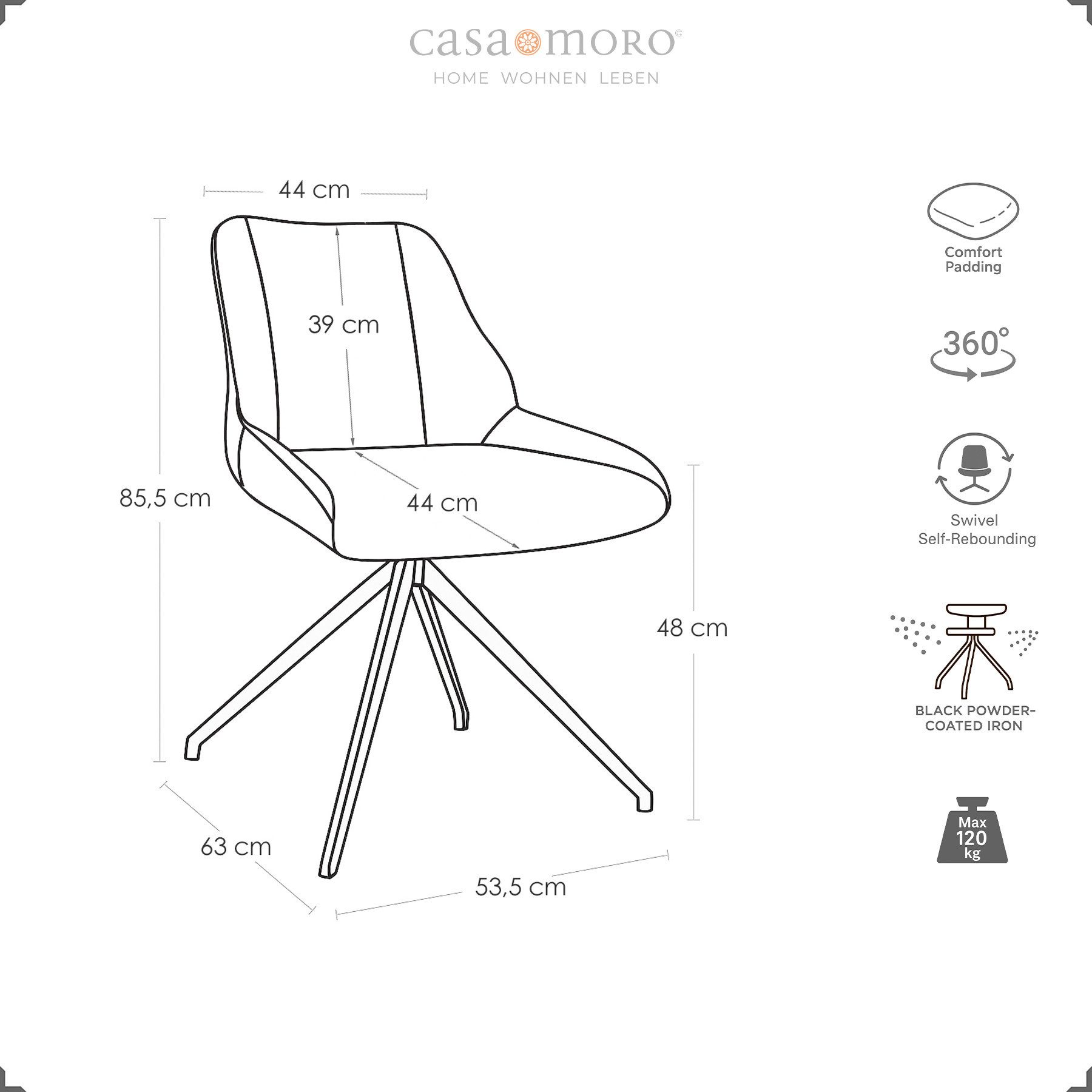 Casa Moro Esszimmerstuhl Drehstuhl – 360° Drehbarer Polsterstuhl – Esszimme günstig online kaufen