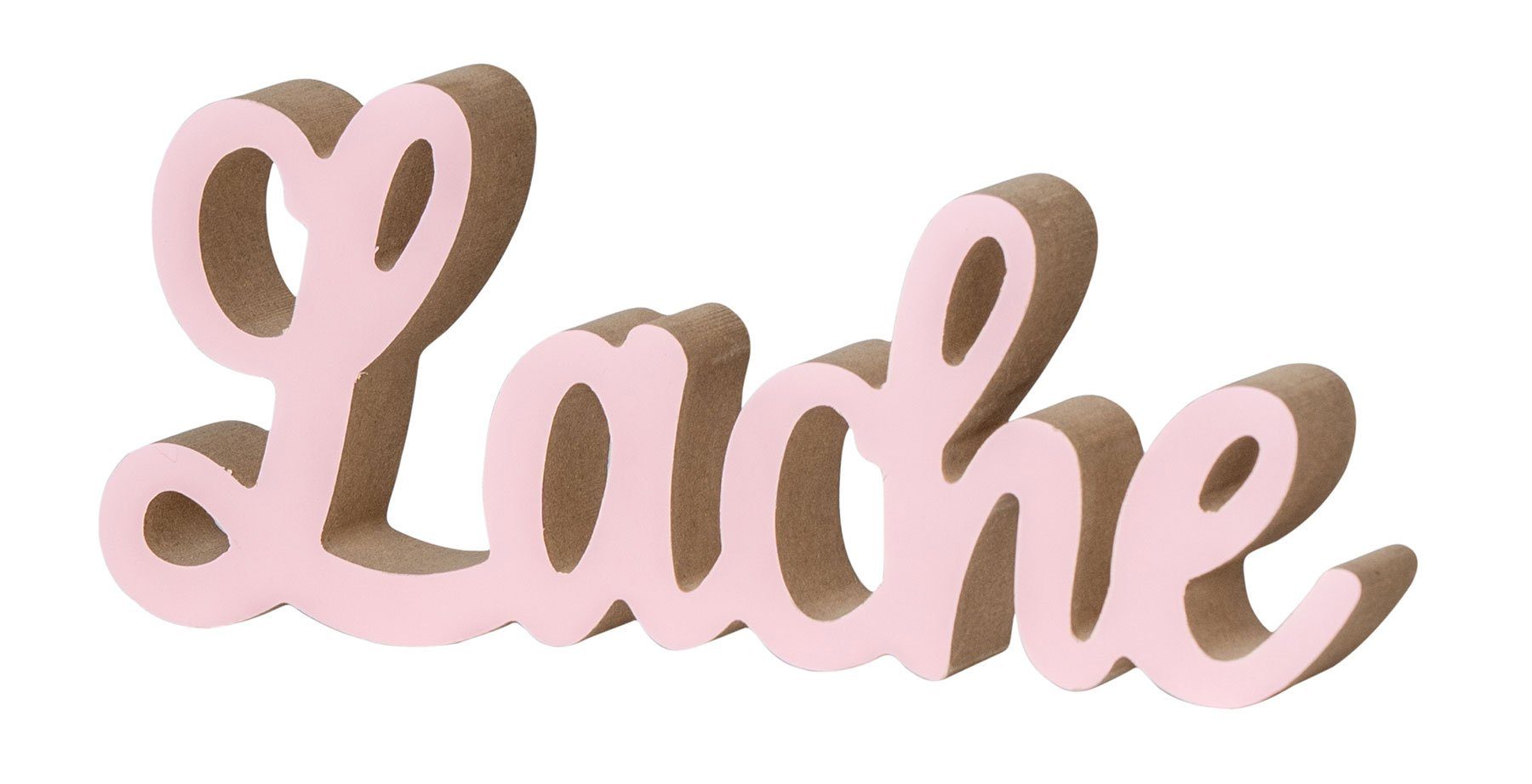 Levandeo® Deko-Schriftzug, Schriftzug Lache L24cm Pastell Rosa Holz Tischdeko Deko Aufsteller