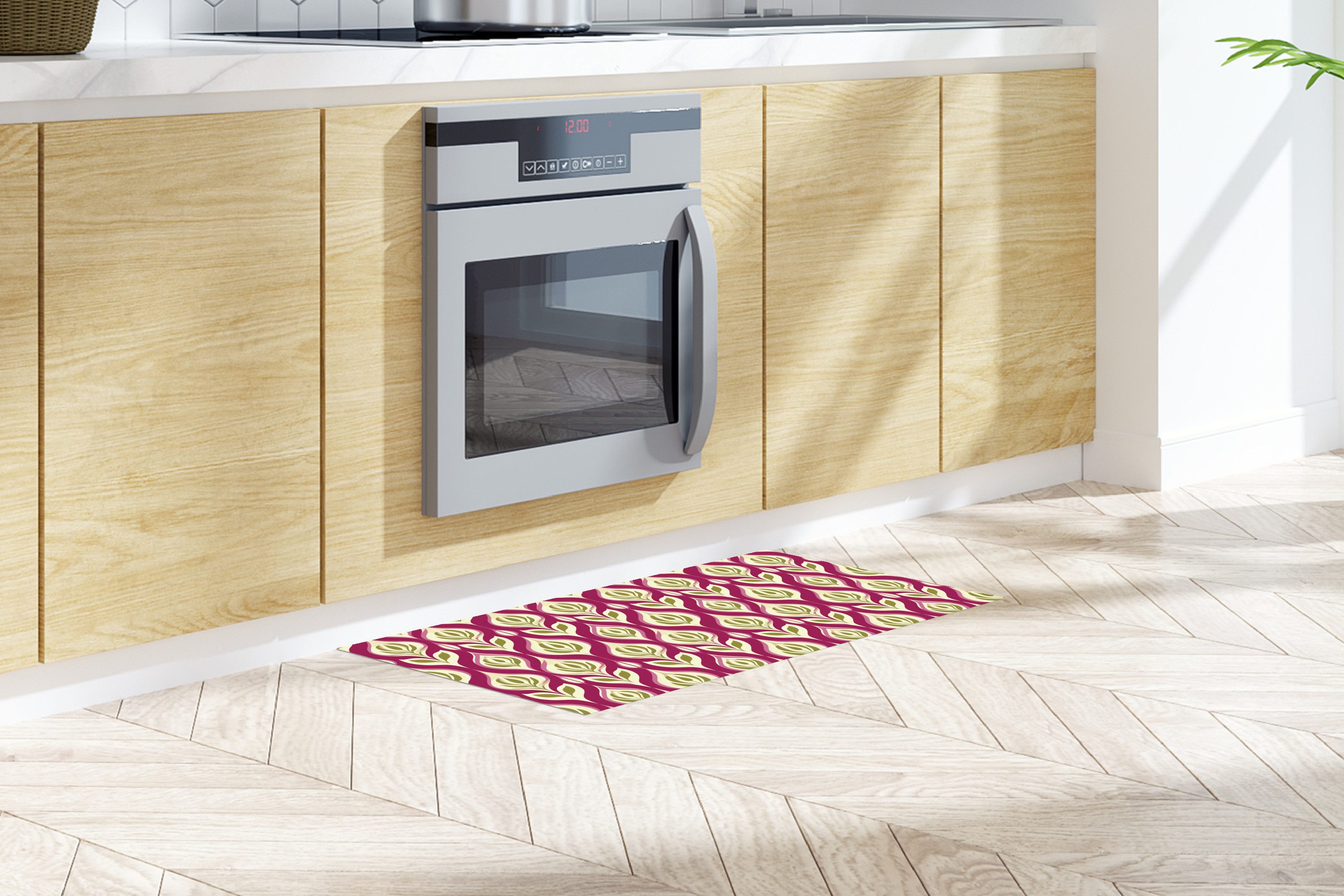 MuchoWow Küchenläufer Retro - Floral - Lila, aus Kunststoff, Küchenteppich, Läufer für Küche, Rutschfest, Küchendeko, 120x50 cm