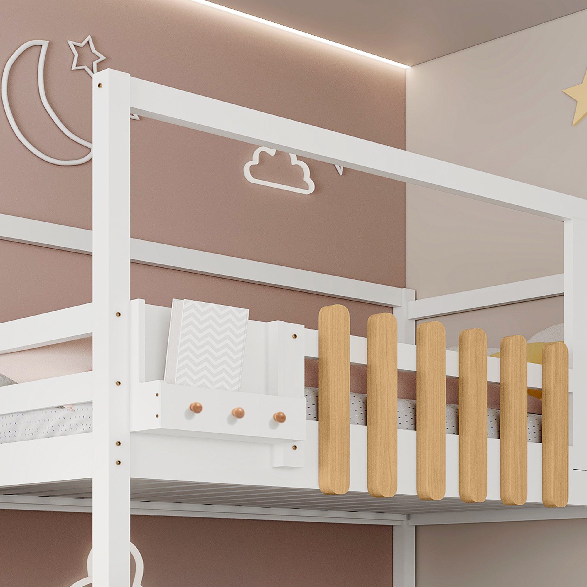 mit mit Einzelbett mit Treppe, Gästebett Kinderbett der in Etagenbett Fallschutzgitter Treppe, Ulife 3 Schließfächer