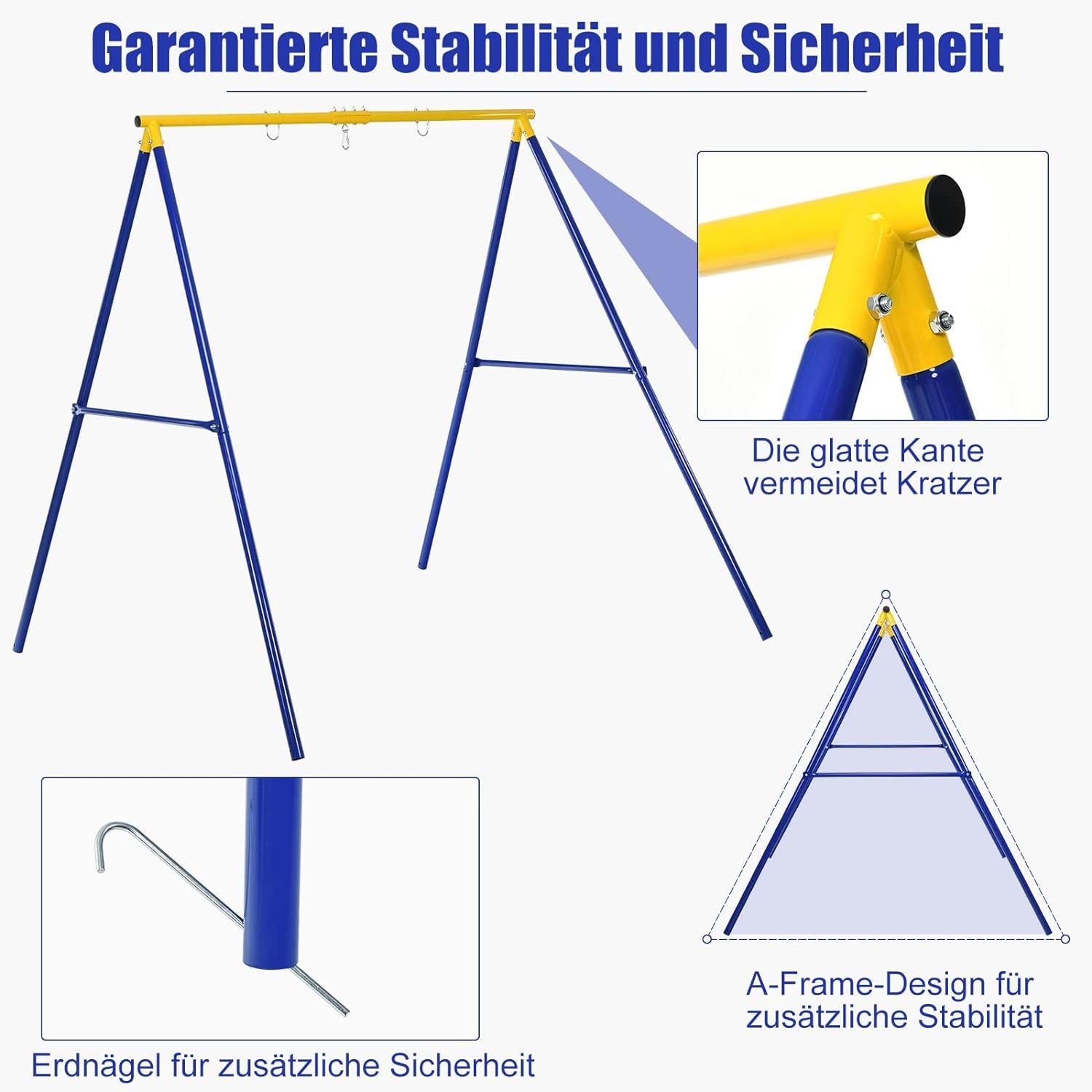 KOMFOTTEU Schaukelgestell Schaukelgerüst, aus Metall bis 200kg, 194 x 184 x 180 cm – Bild 5 von 5