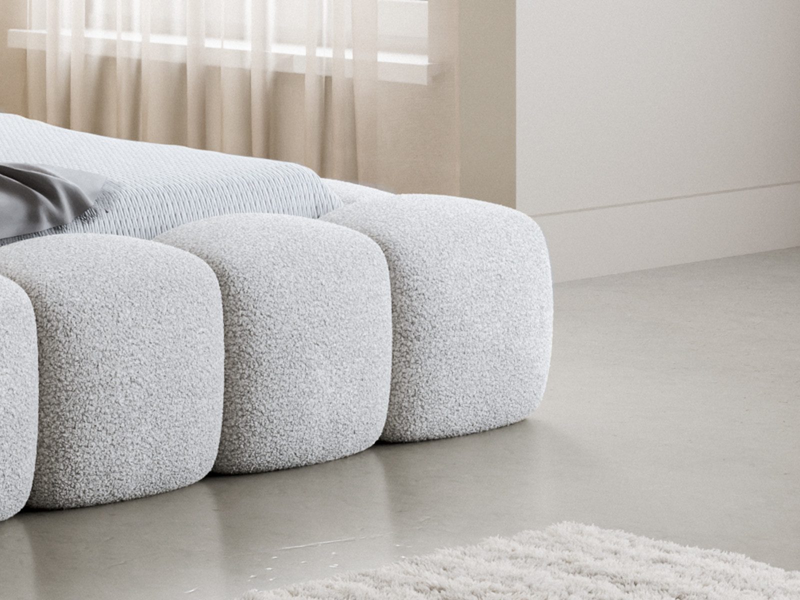 Compleo Polsterbett BIZU BUBBLE bouclé, Designerbett 140/160/180/200x200, MADE IN EU, Weiche Formen, hochwertige Materialien für Komfort wie auf Wolke – Bild 5 von 5