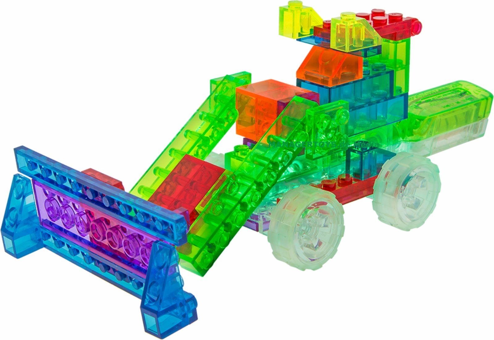Laser Pegs Modellbausatz Bulldozer Klemmbausteine 4 in 1 LED Licht Set Noppensteine Kran Truck