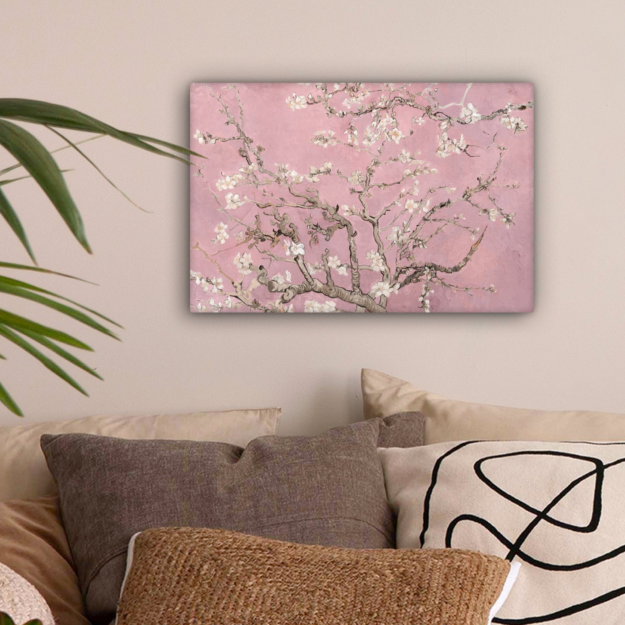 OneMillionCanvasses® Leinwandbild Mandelblüte - Kunst - Aufhängefertig, 30x20 - Van St), cm Leinwandbilder, Gogh Wandbild Rosa, (1 Wanddeko