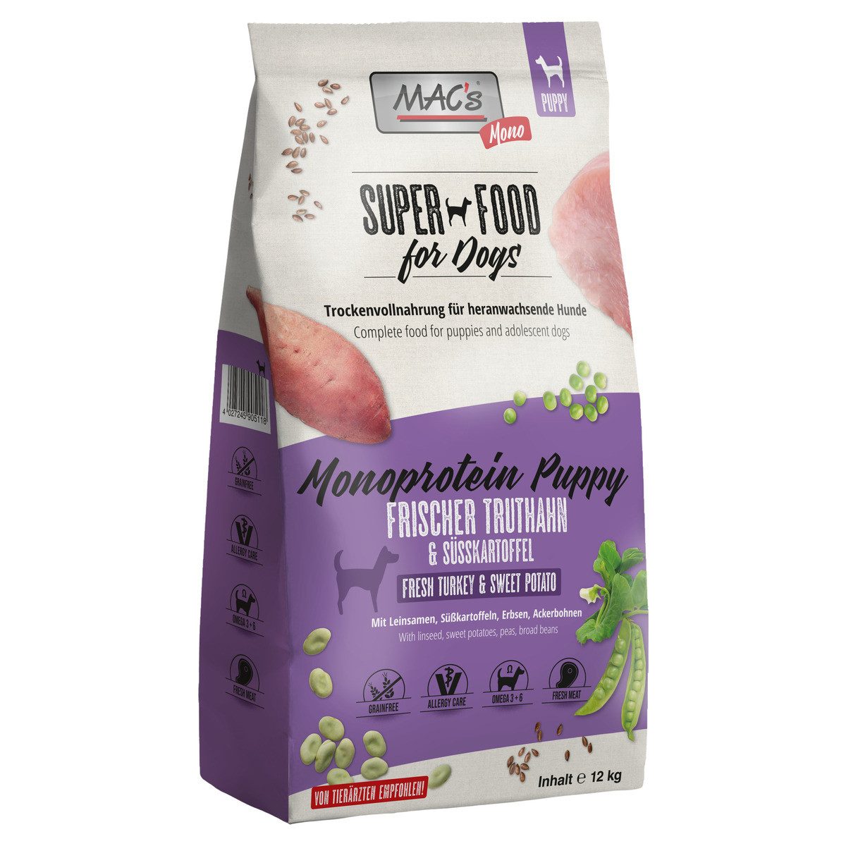 MAC'S Monoprotein Puppy frischer Truthahn 12 kg, Nassfutter für: Hund