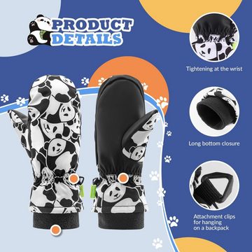 ROCKBROS Skihandschuhe Panda-Design Handschuhe für 4-12 Kinder (Winddichte und Warme Thermo Vollfingerhandschuhe für Winter Outdoor-Aktivitäten wie Skifahren, Snowboarden, Eislaufen)