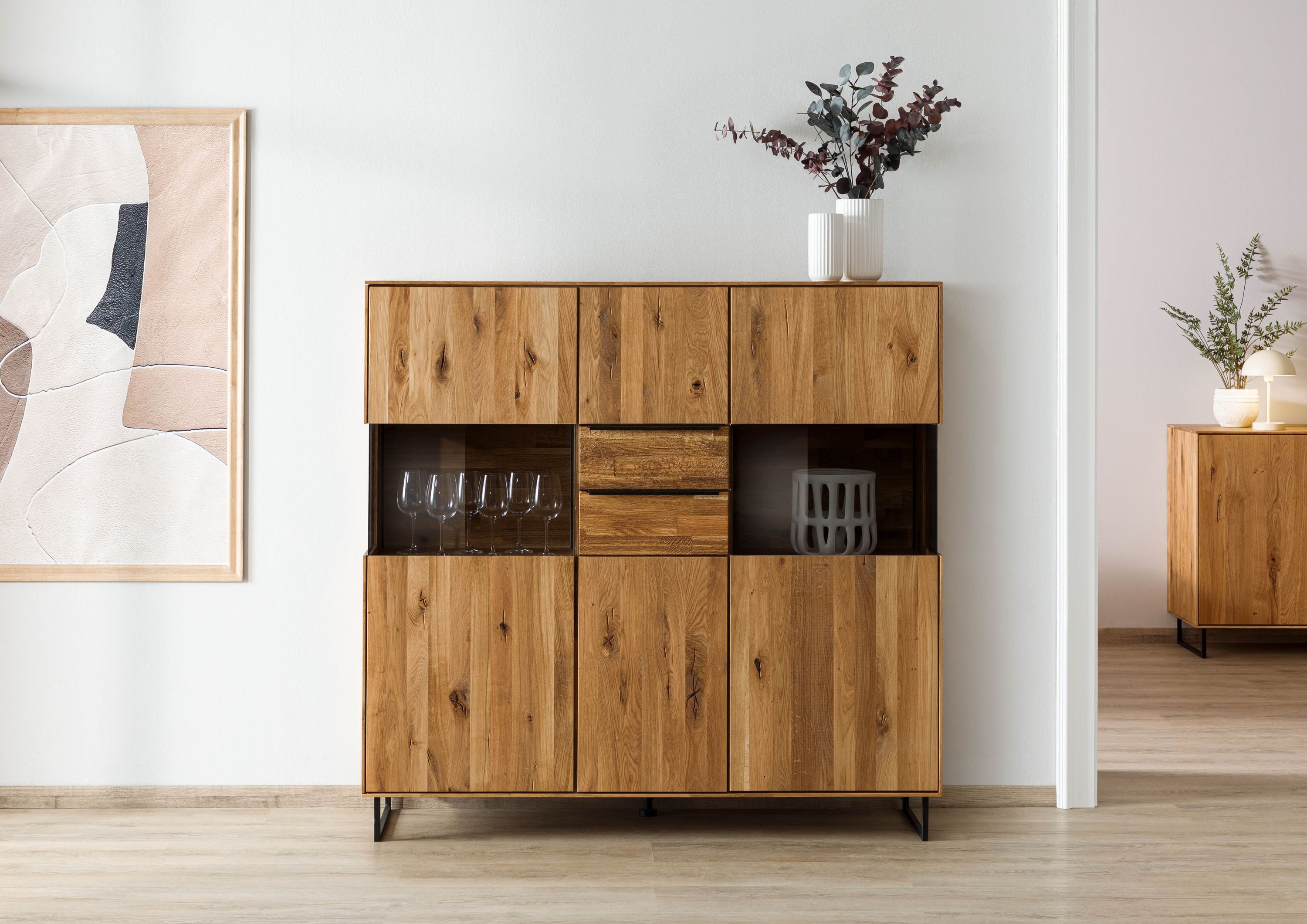 Massivmoebel24 Highboard WIEN (Massivholz), Wildeiche 148x43x144 natur geölt WIEN #226