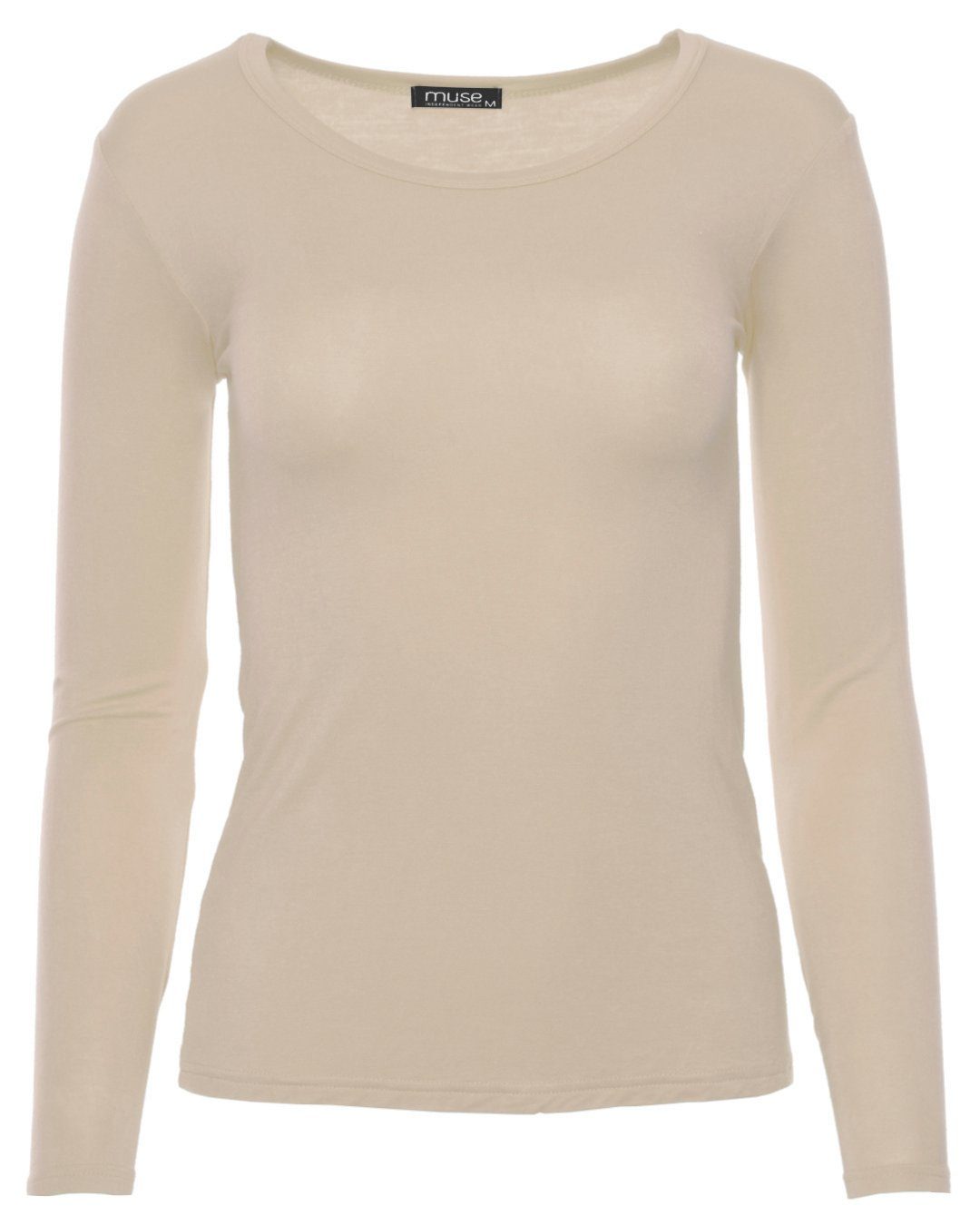 Muse Rundhalsshirt Basic Rundhals Langarmshirt Skinny Fit 1093 günstig online kaufen