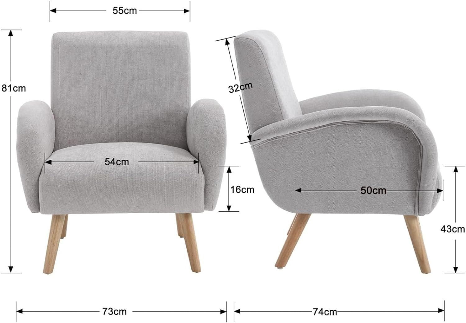 WAHSON OFFICE CHAIRS Sessel Retro Polstersessel mit Verdickte Rückenlehne und Massivholzbeinen