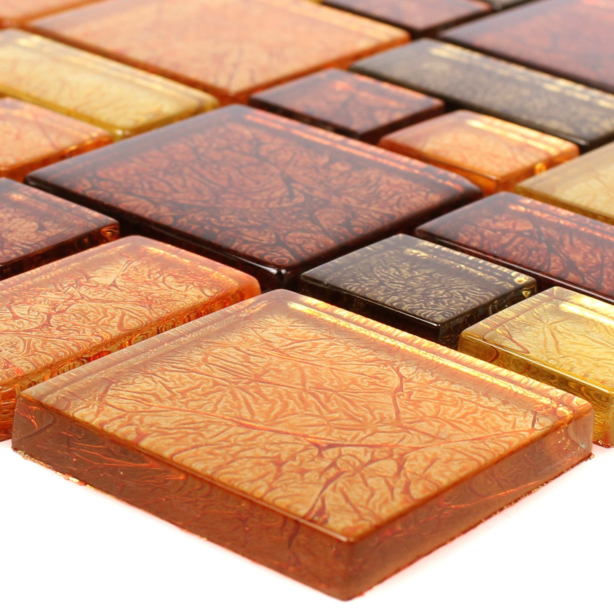 Mosafil Mosaikfliesen Glasmosaik Fliesen Curlew 2Mix, Glas 30.000x30.000, rot-gelb-orange, Verlegefertig auf ein Netz geklebt - Wasserfest