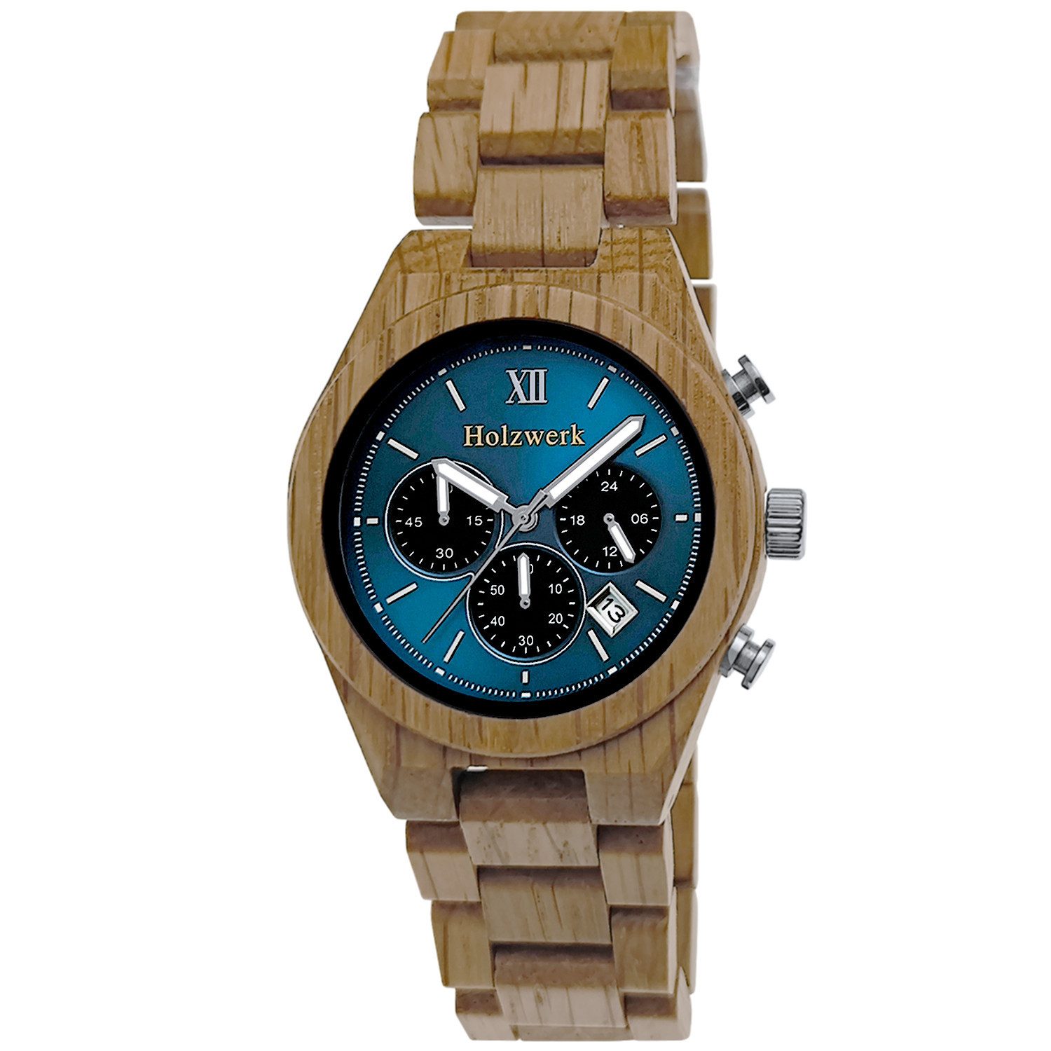 Chronograph Herren Holz Armband Uhr mit Datum