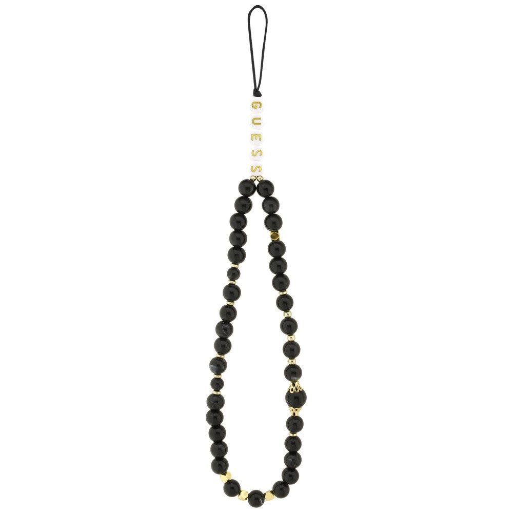 Guess Handyhülle Case iPhone 17 Pro Max Kunstleder grau Big Logo goldfarbig Kette 6,9 Zoll, Kantenschutz