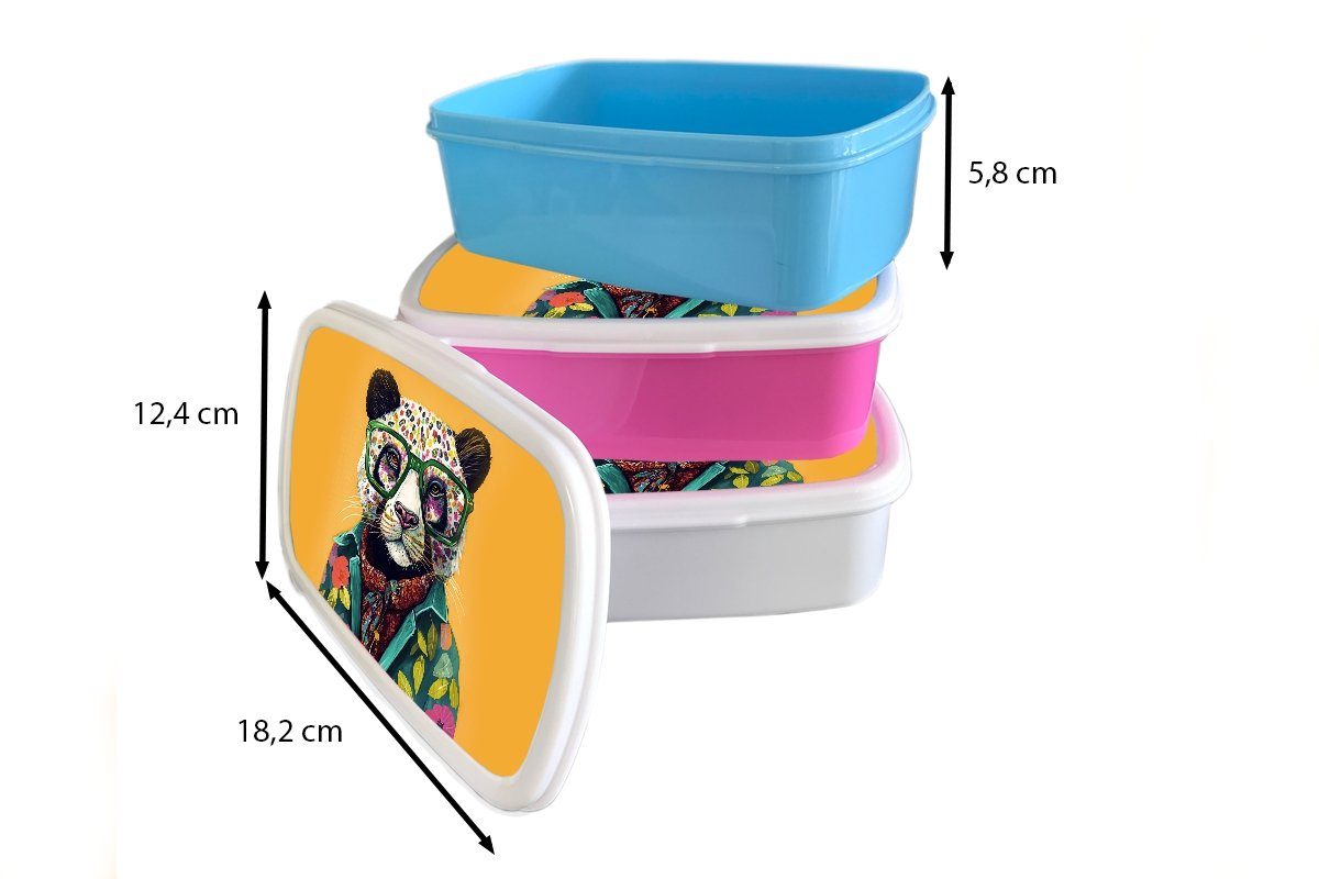 Brotbox Erwachsene, und Kinder Hippie, weiß Kunststoff, für (2-tlg), - Jungs Brotdose, Brille Lunchbox MuchoWow Panda - für und Mädchen