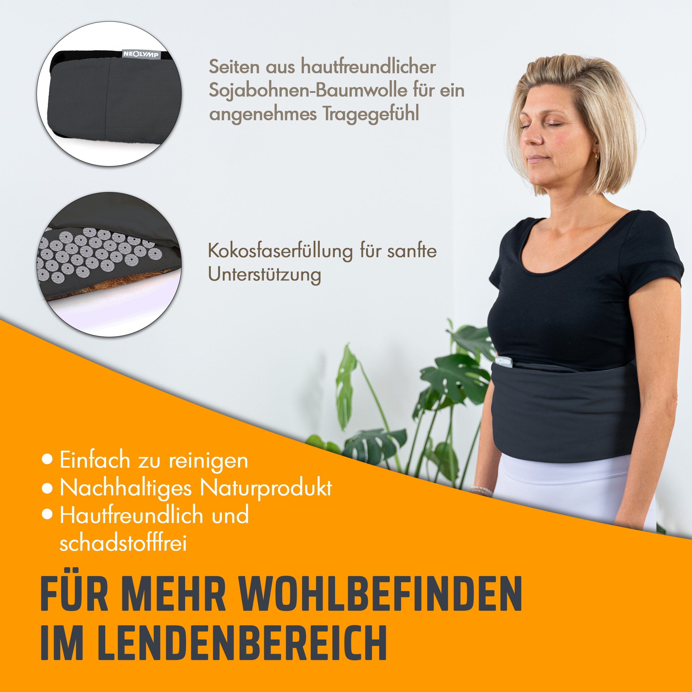 NEOLYMP Shiatsu-Massagegürtel Akupressurgürtel - Anpassbarer Lendengürtel, Akupressurmatte, Massage, Massagegürtel - Vielseitige Stimulation - waschbar - Nagelmatte Rücken, Akupunktur Gürtel - Umweltfreundlich, verstellbarer Klettverschluss
