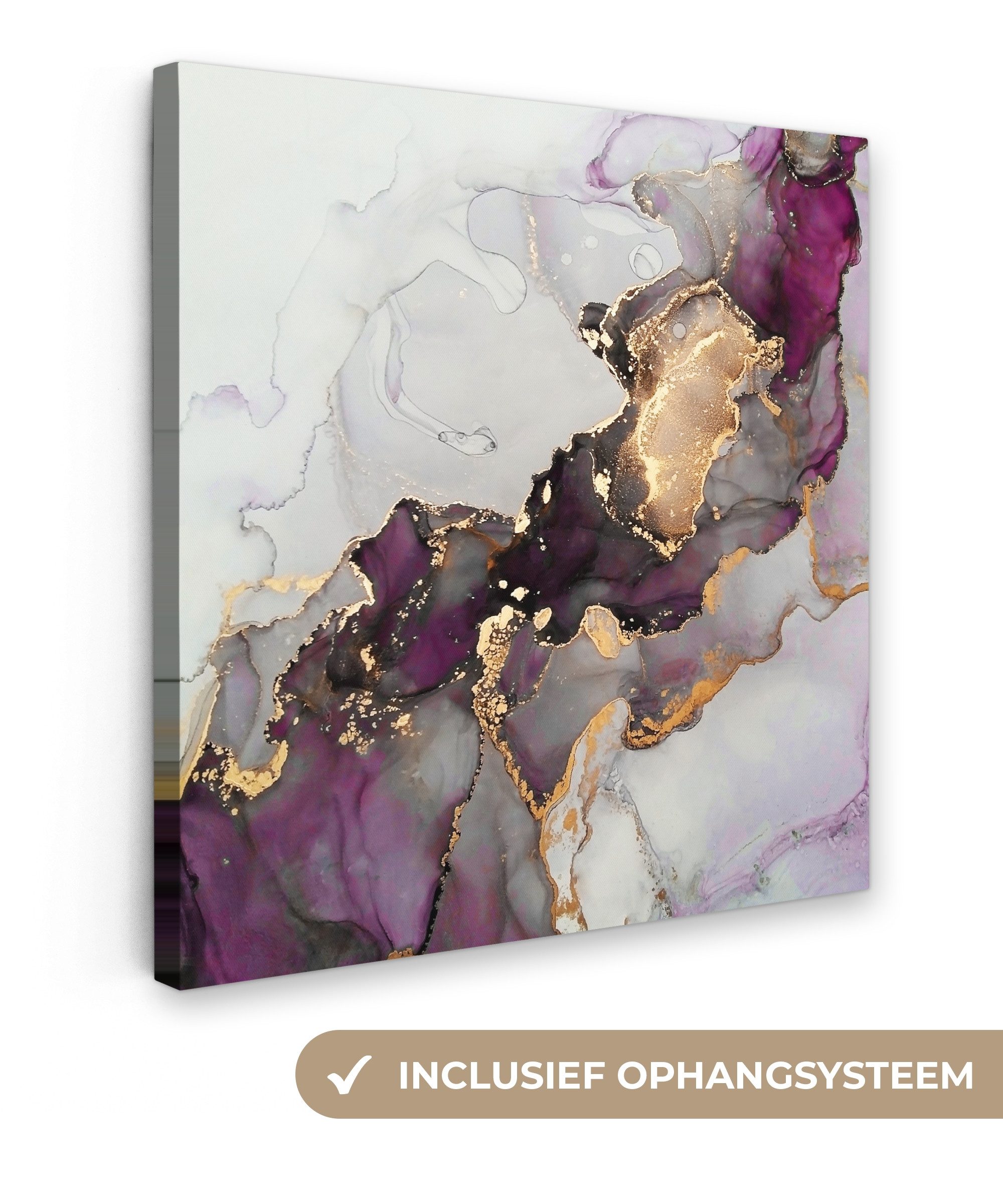OneMillionCanvasses® Leinwandbild Marmor - Abstrakt - Gold - Lila, Fotodruck (1 St), Wandbild, Deko Schlafzimmer Wohnzimmer Flur 20x20 cm