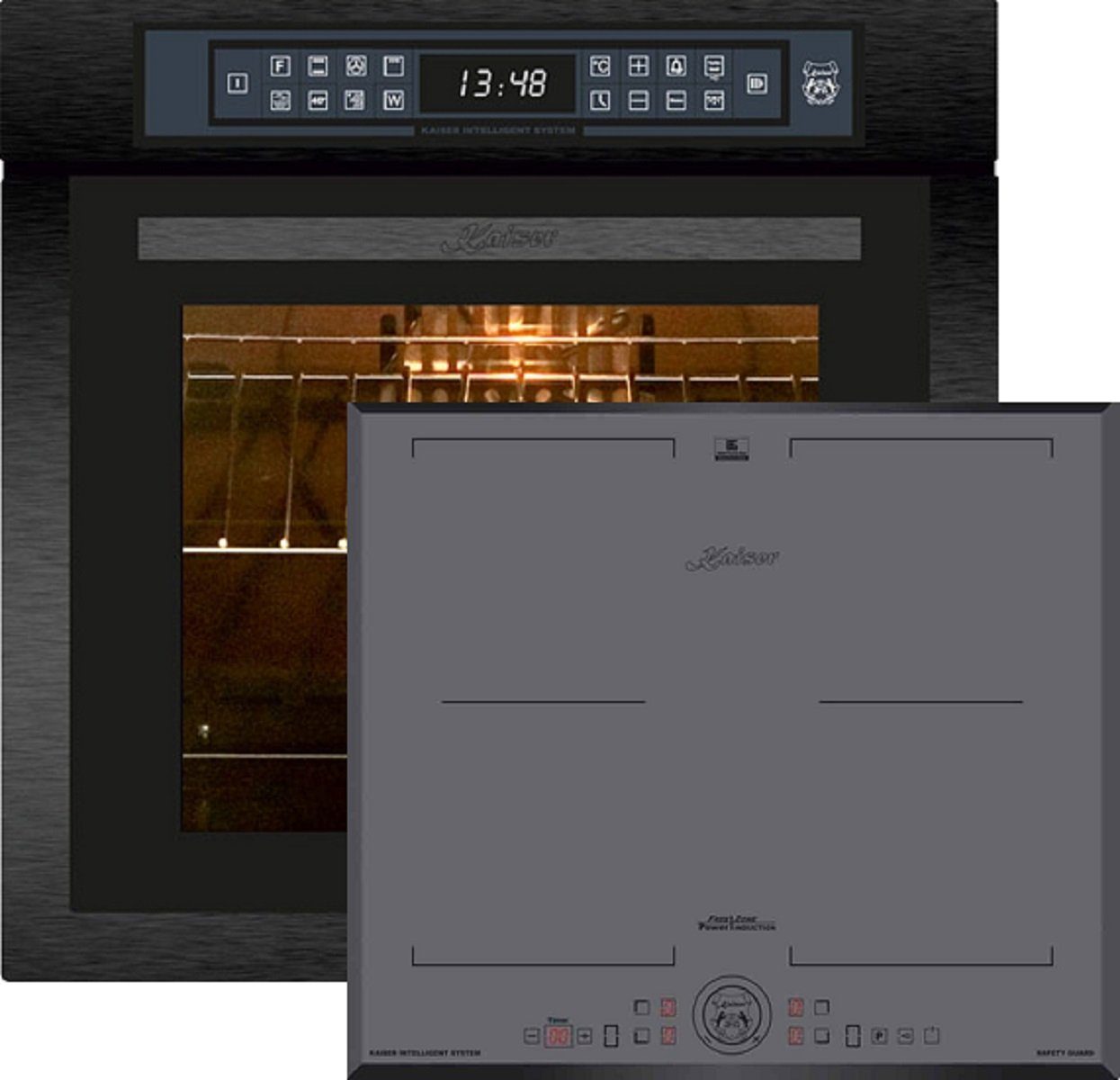 Kaiser Küchengeräte Backofen-Set Herd Set Autark Einbaubackofen,86L 15 Fkt. Grill Air fryer Full Touch+ Flex Induktionskochfeld 60 cm EH 6306 N RS+KCT 6730 FIG, mit 1-fach-Teleskopauszug