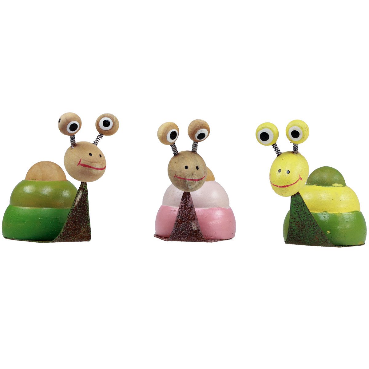 Osterfigur Tischdeko Frühling Deko Schnecke Holz Metall 8cm 3er Set
