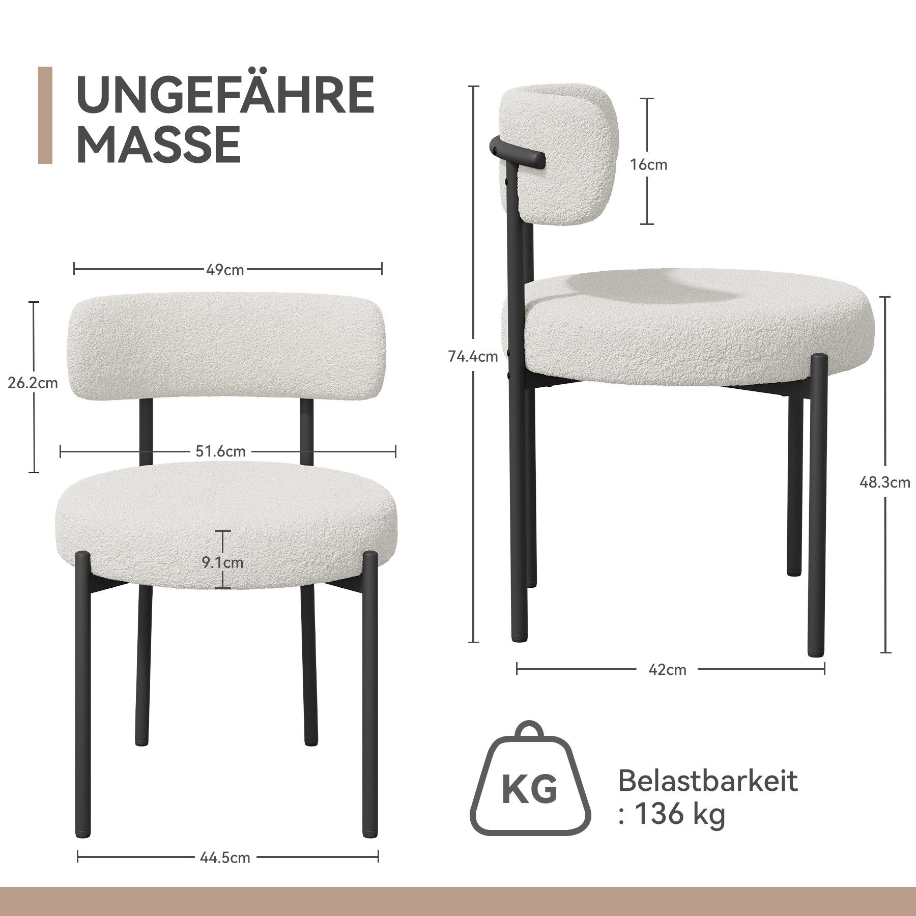 HawthyHome Esszimmerstuhl Teddy Stoff Runde Boucle Stühle Polsterstuhl mit günstig online kaufen