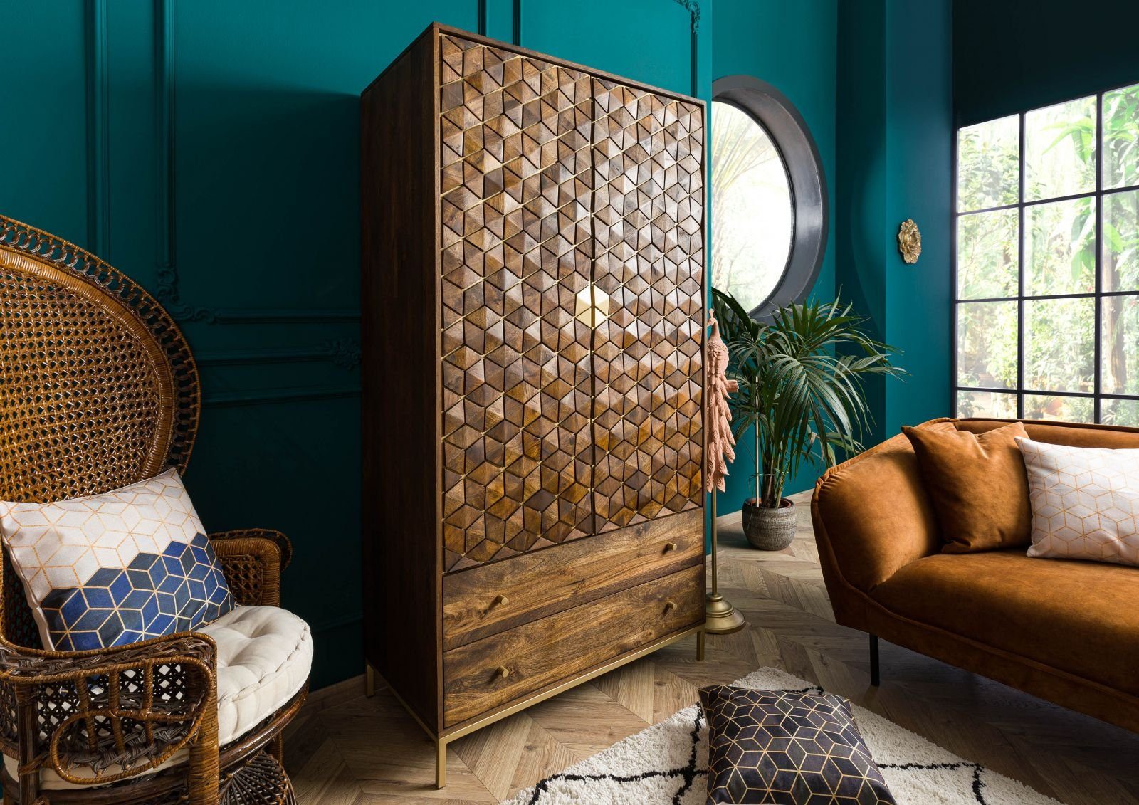 Massivmoebel24 Kleiderschrank DIAMOND (Kleiderschrank Mango 99x55x190 braun günstig online kaufen