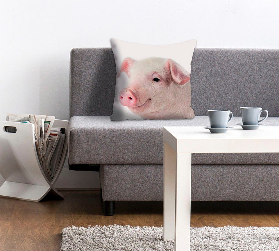 queence Dekokissen Rebecca, Kissenhülle,süßes Schweinchen,Rosa,Niedlich,Tiermotiv,Lustig