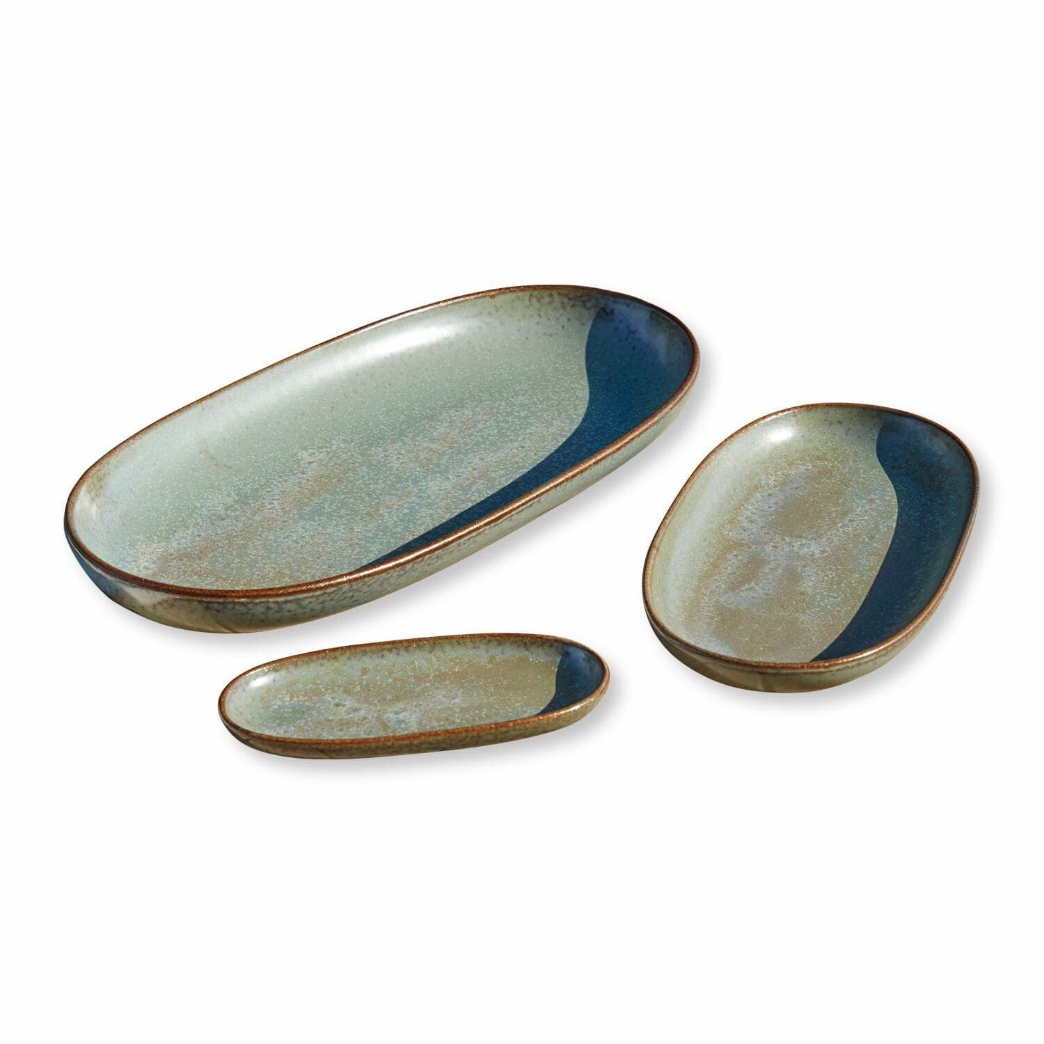 Mirabeau Geschirr-Set Servierplatte 3er Set Biarré türkis/braun, Steinzeug