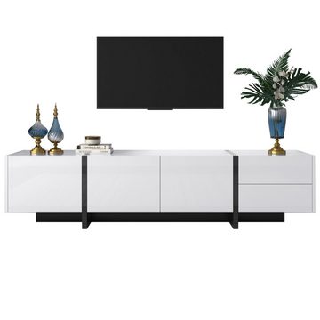 HAUSS SPLOE TV-Schrank TV-Lowboards TV Schrank Fernsehschrank TV-Tisch (mit Türen und Schubladen) Hochglanz, Breite 190cm, Weiß 