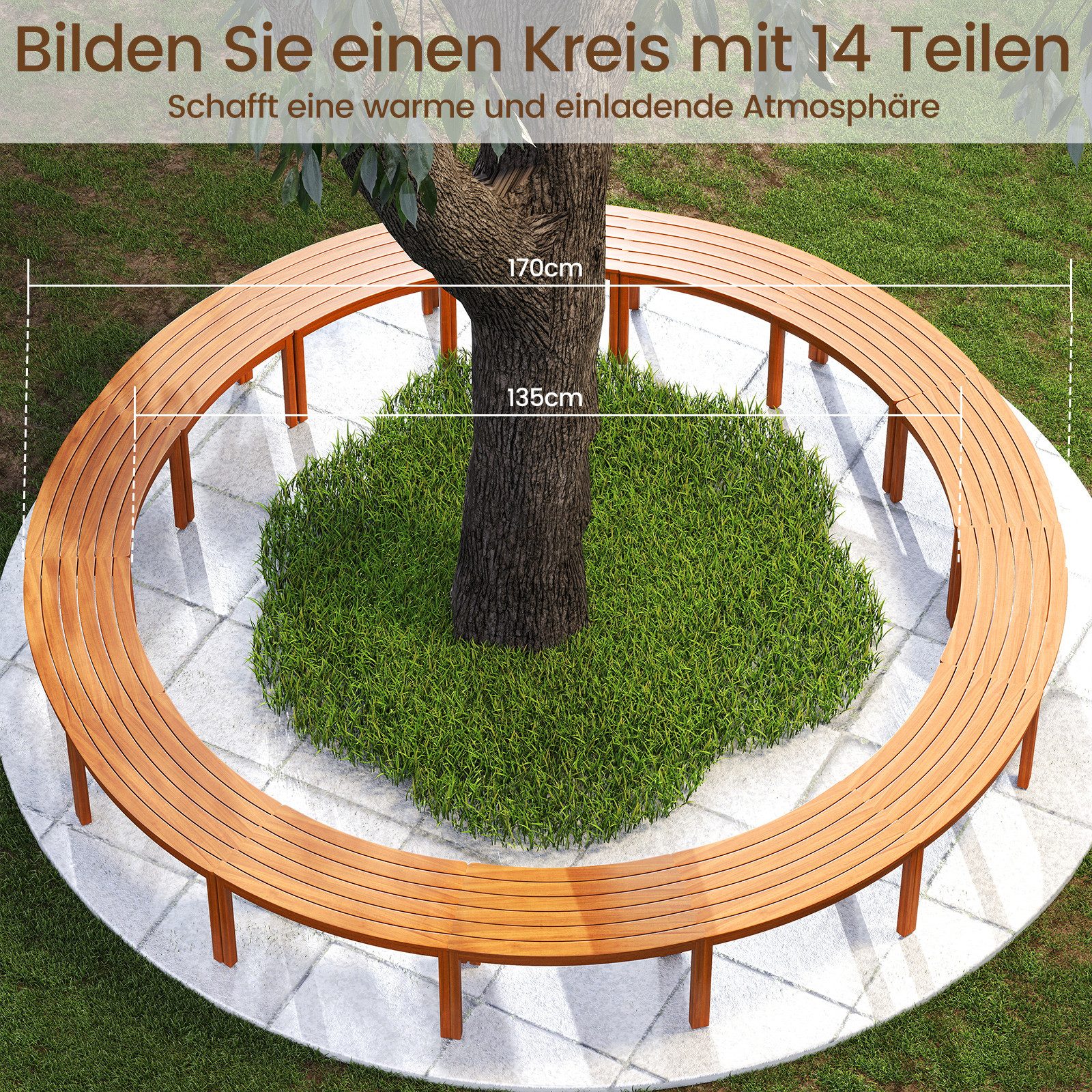 COSTWAY Gartenbank (2-St), Wetterfest 2er Set Akazienholz Sitzbank ohne Rückenlehne
