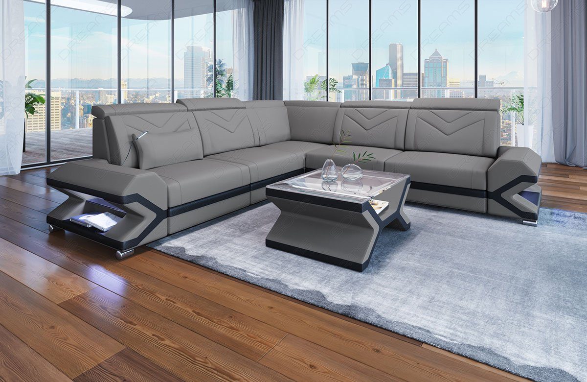 Sofa Dreams Ecksofa Stoffsofa Couch Stoff Polstersofa Sorrento L Form, mit LED, ausziehbare Bettfunktion, Designersofa
