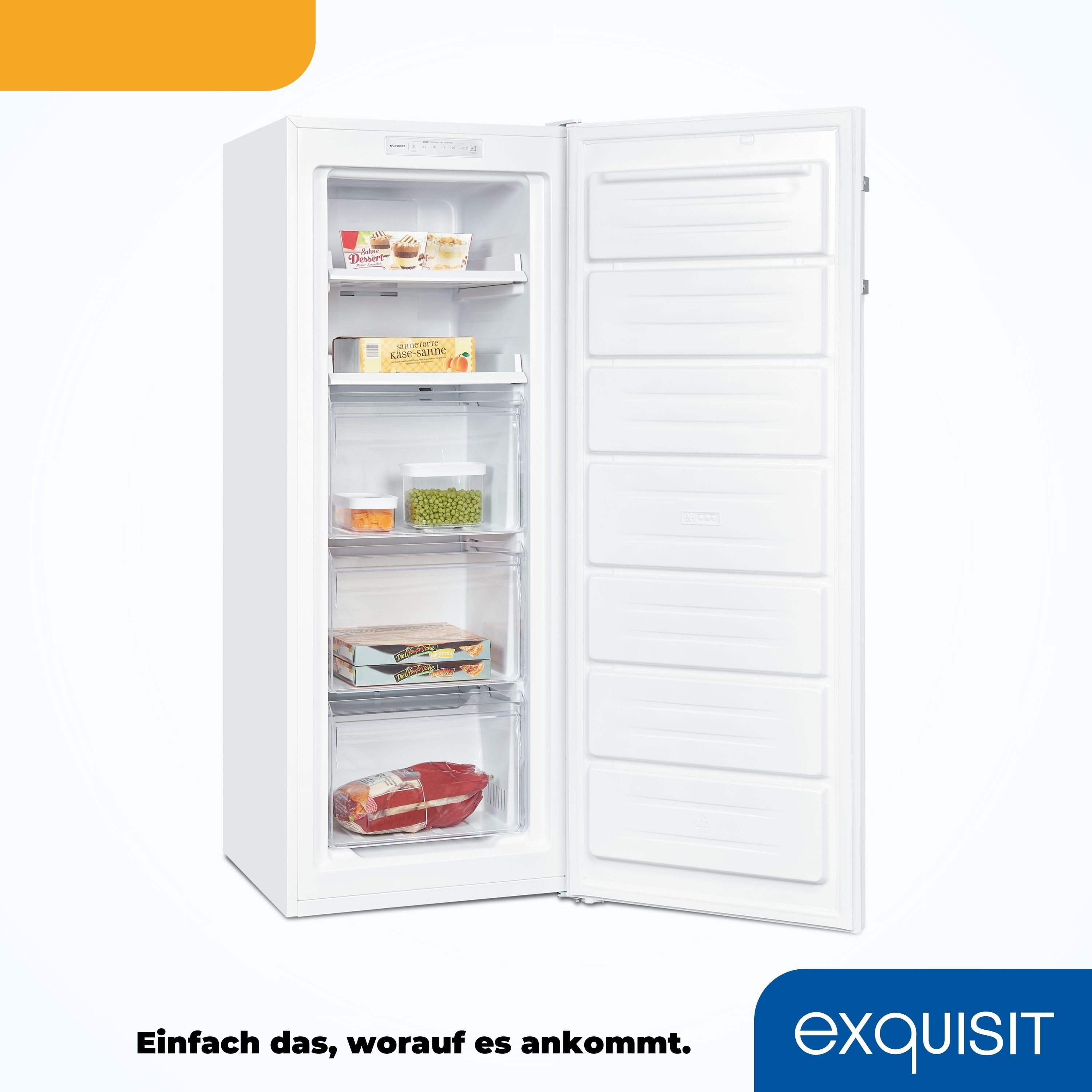 exquisit Gefrierschrank GS231-NF-H-040D weiss, 143 cm hoch, 54 cm breit, 161 Liter Nutzinhalt, NoFrost, Schnellgefrieren