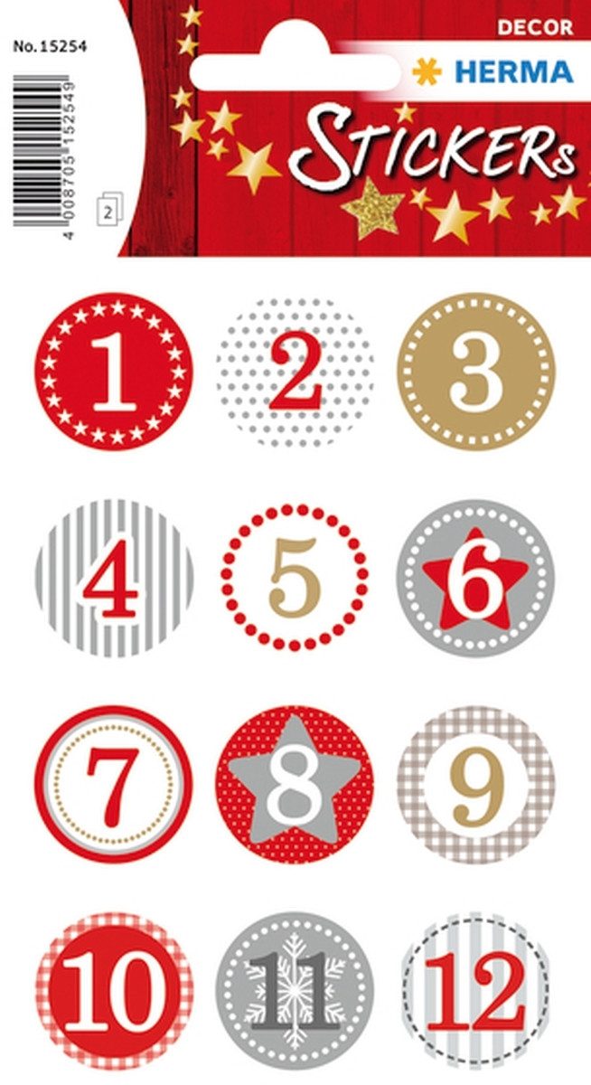 HERMA Etiketten Schmucketikett Decor Adventskalender 1-24 Rot 2 cm 2 Blatt