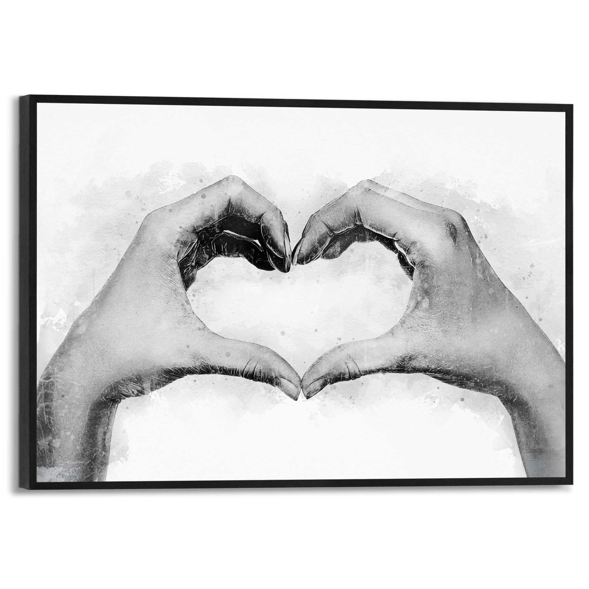 Reinders! Poster Hands Love, Schlafzimmer - Herz - Hände - Schwarz-Weiß - MDF - Figuren und Formen